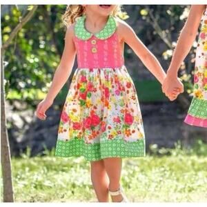 Eleanor Rose Leela Dress Sz 7/8 Floral Whimsical Ruffles Lace Halter Tie